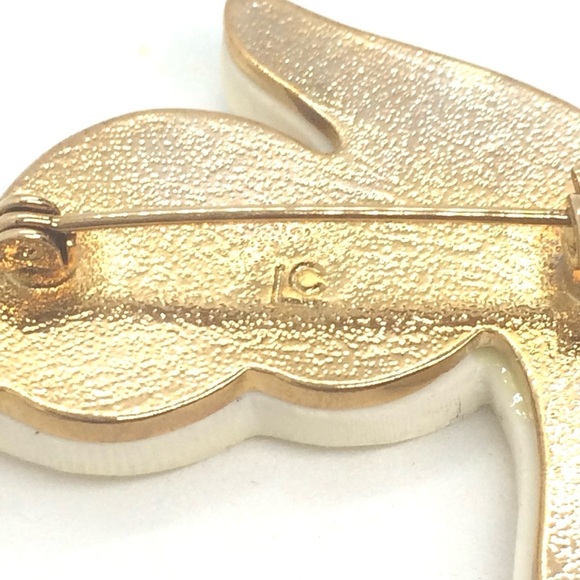 VINTAGE LIZ CLAIBORNE MOP DOVE BROOCH PIN GOLD TONE MOSAIC PEACE CHRISTMAS BIRD - Picture 15 of 16